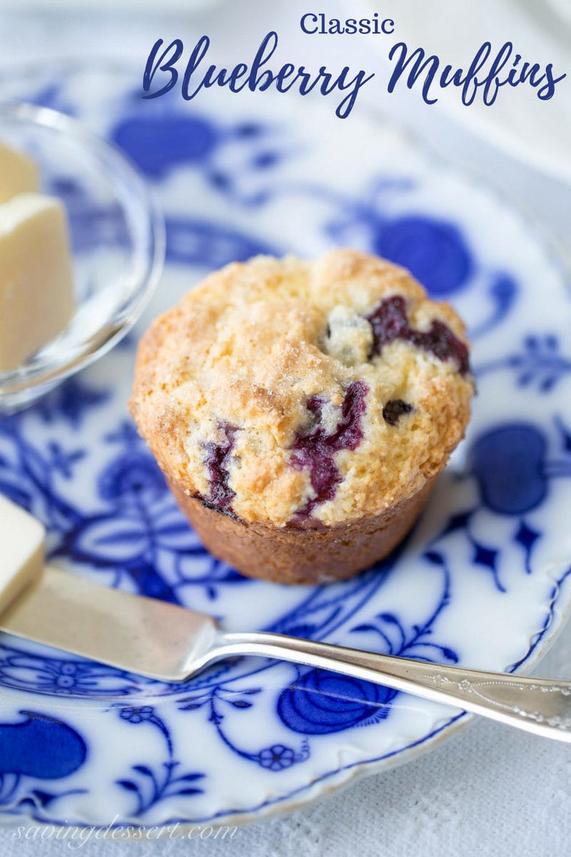 A classic blueberry muffin with a crispy top