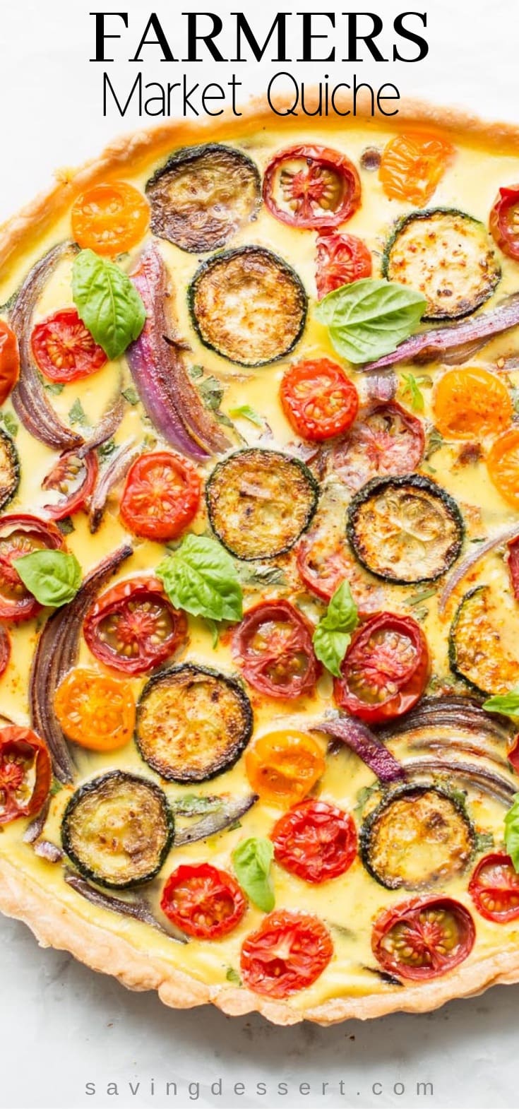 Farmers' Market Quiche - A tasty, fresh vegetable quiche filled with zucchini, onions, tomatoes and cheese. #quiche #vegetablequiche #breakfast #brunch #piepastry #farmersmarketquiche