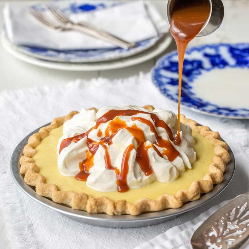 Vanilla Cream Caramel Pie with Bourbon Caramel Sauce