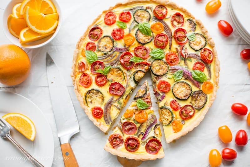 Farmers' Market Quiche with Zucchini, Tomatoes, Onion and Fresh Basil