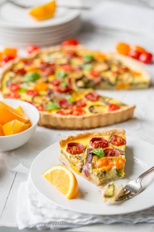 Farmers' Market Quiche with Zucchini, Tomatoes, Onion and Fresh Basil