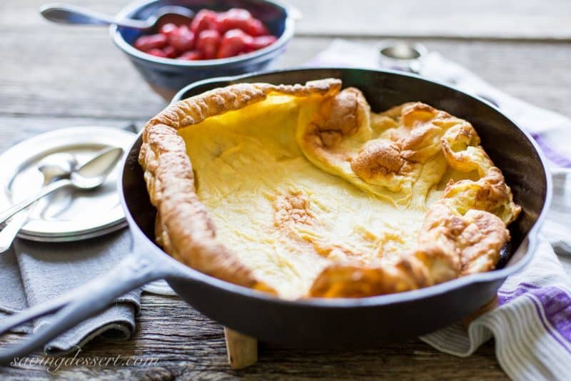A deflated German pancake or Dutch baby just out of the oven