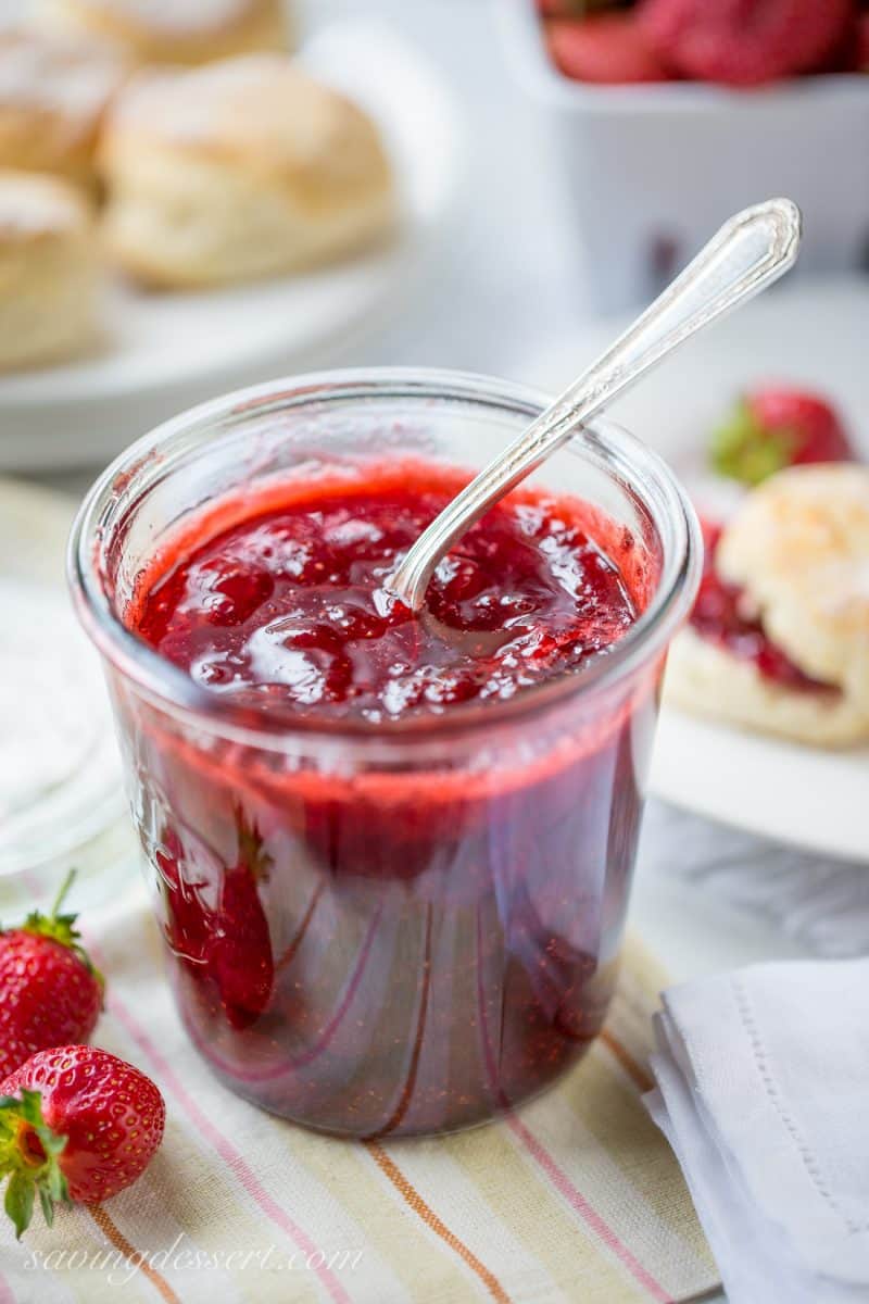 A jar of homemade strawberry jam 