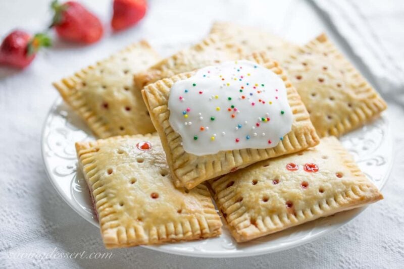 A plat filled with homemade strawberry poptarts