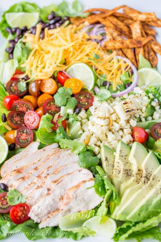 Grilled Chicken Taco Salad with Spicy Taco Strips and Cilantro-Lime Vinaigrette