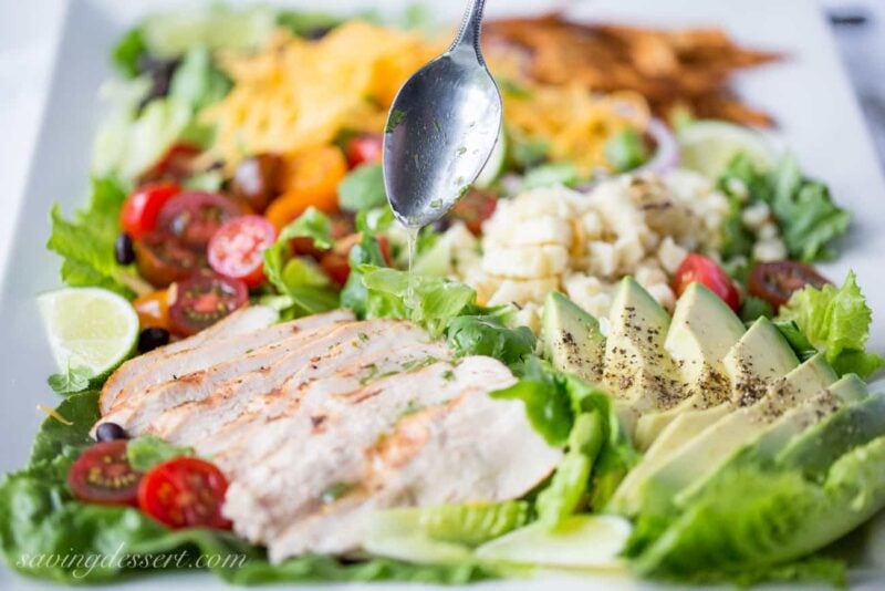 Grilled Chicken Taco Salad with Spicy Taco Strips and Cilantro-Lime Vinaigrette