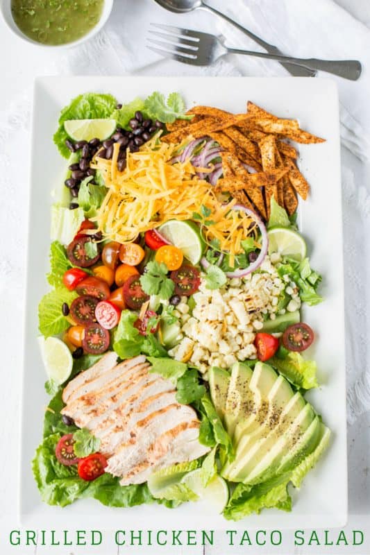 Grilled Chicken Taco Salad with Spicy Taco Strips and Cilantro-Lime Vinaigrette