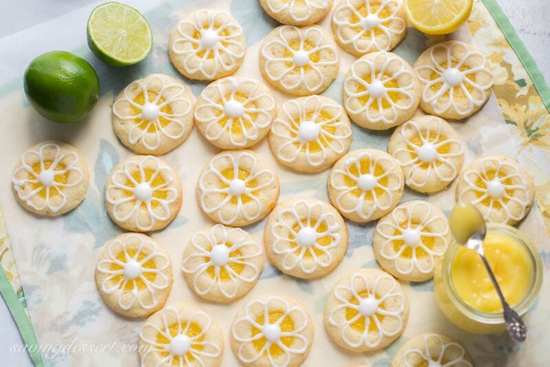Lemon-Lime Shortbread Thumbprint Cookies filled with homemade Lemon Curd and topped with a simple Lime Icing