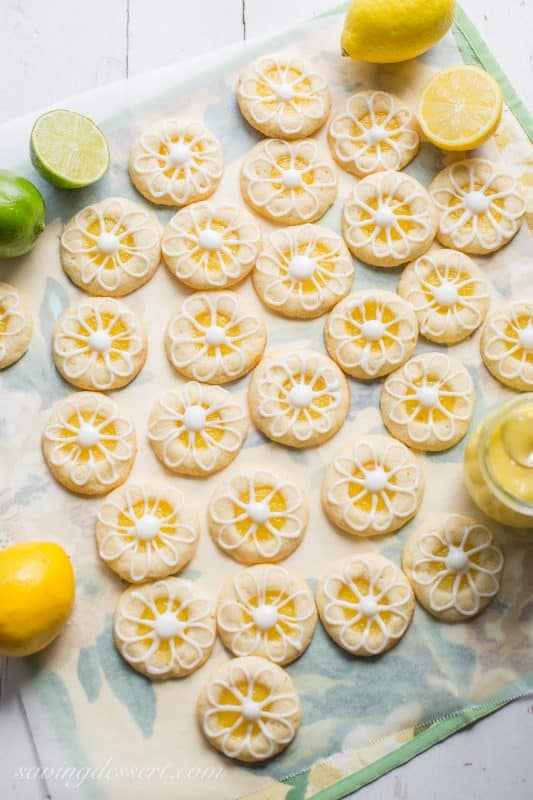 Lemon-Lime Shortbread Thumbprint Cookies filled with homemade Lemon Curd and topped with a simple Lime Icing