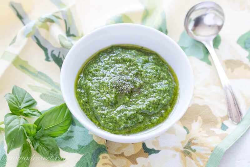 Garden Fresh ~ Basil Pesto ~ perfect tossed with pasta, spread on a sandwich or slice of crusty bread, or dolloped on chicken or fish | www.savingdessert.com