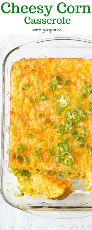 Spicy, Cheesy Corn Casserole with Jalapeños