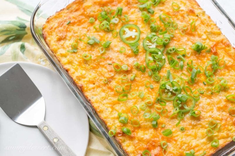 Spicy, Cheesy Corn Casserole with Jalapeños