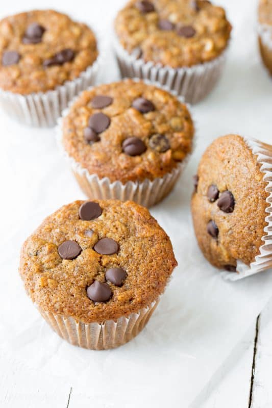 Super Healthy Dark Chocolate Chip Banana Muffins | www.savingdessert.com