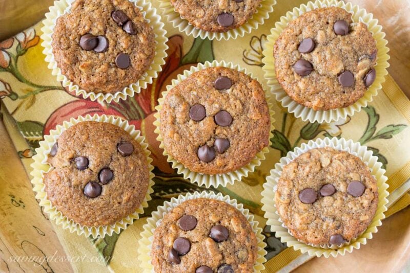 Super Healthy Chocolate Chip Banana Muffin Recipe | www.savingdessert.com