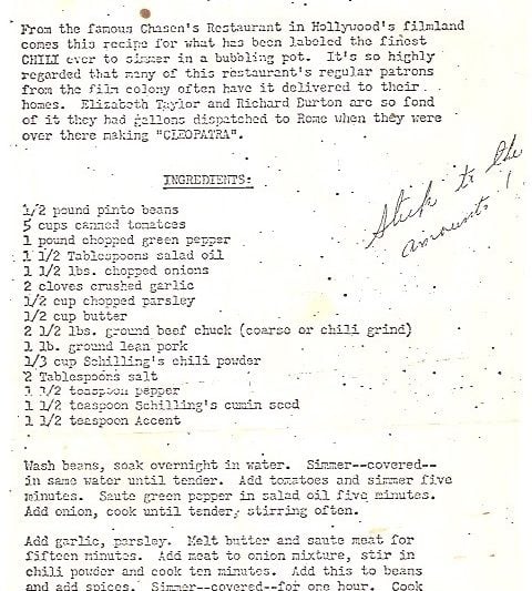 Chasen's Chili - adapted from the famous Chasen's Hollywood restaurant recipe which was a favorite with actors including Elizabeth Taylor and Richard Burton | www.savingdessert.com