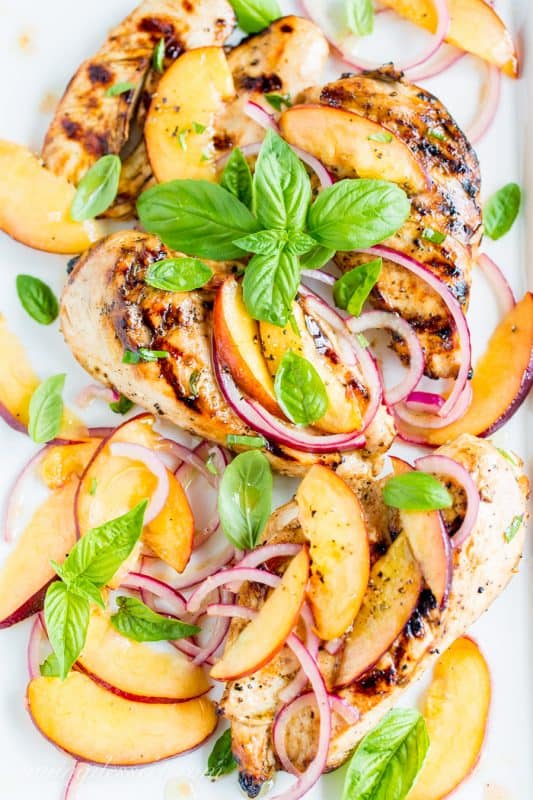 Grilled Chicken with Nectarines, Onions and Basil - think fresh fruit salsa on juicy grilled chicken!