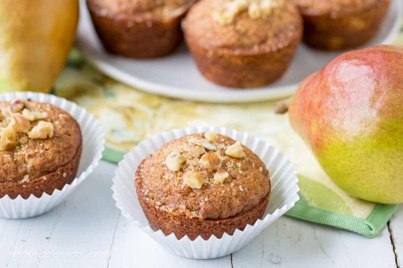 Walnut topped muffins in a cupcake liner