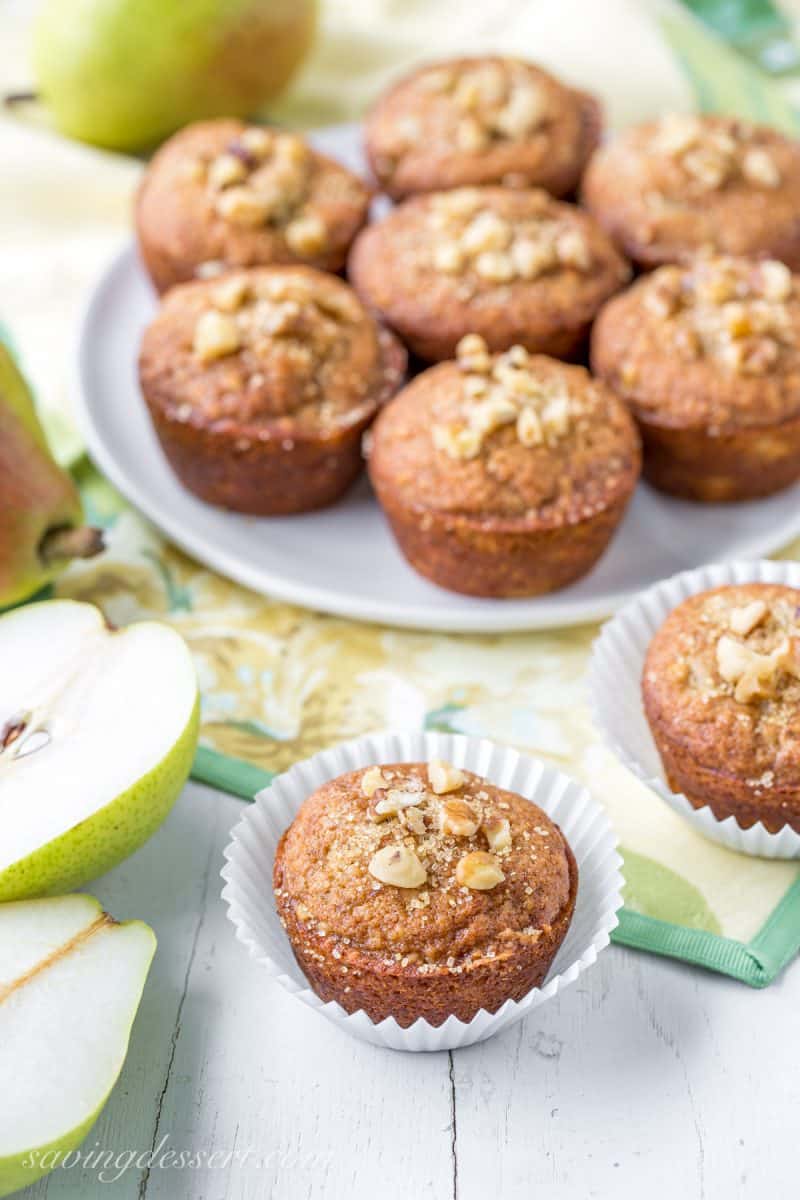 Pear Walnut and Cardamom muffins