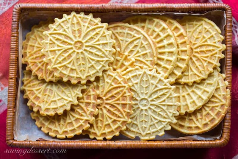 Pumpkin Spiced Pizzelles in a small basket