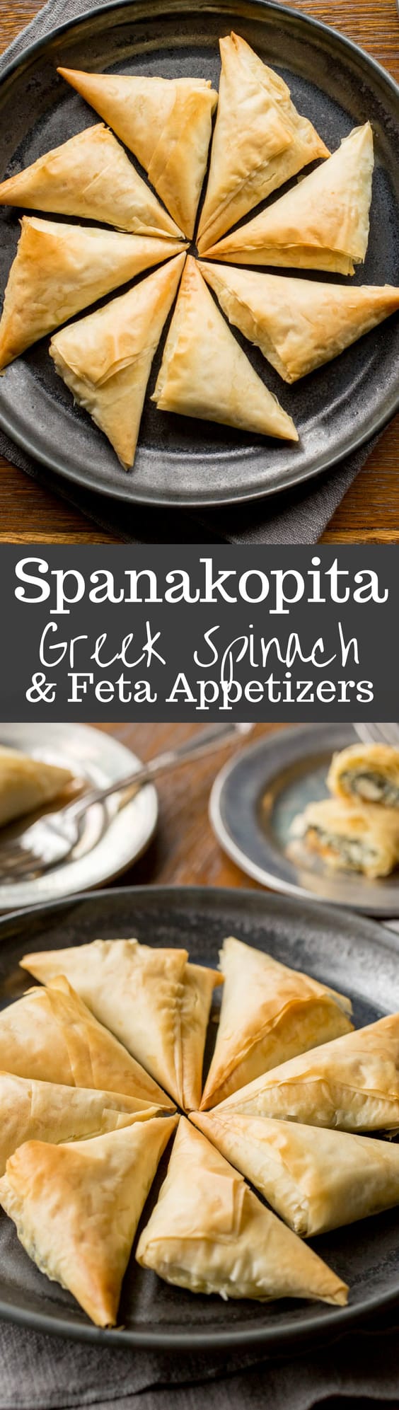 Spanakopita Recipe - the popular and delicious Greek recipe for Spinach and Feta Pie is now a finger-friendly appetizer! www.savingdessert.com