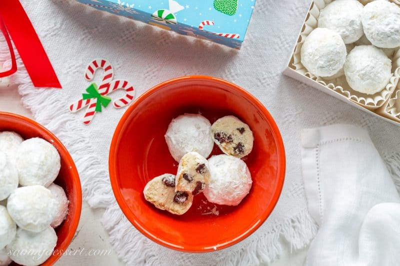 Cherry Almond Tea Cake Cookies ~ a tender bite-sized cookie loaded with almond flavor and little pieces of dried sour cherries. An easy and delicious cookie for your holiday baking! www.savingdessert.com
