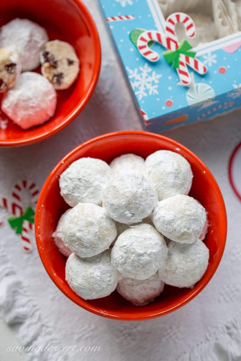 Cherry Almond Tea Cake Cookies ~ a tender bite-sized cookie loaded with almond flavor and little pieces of dried sour cherries. An easy and delicious cookie for your holiday baking! www.savingdessert.com