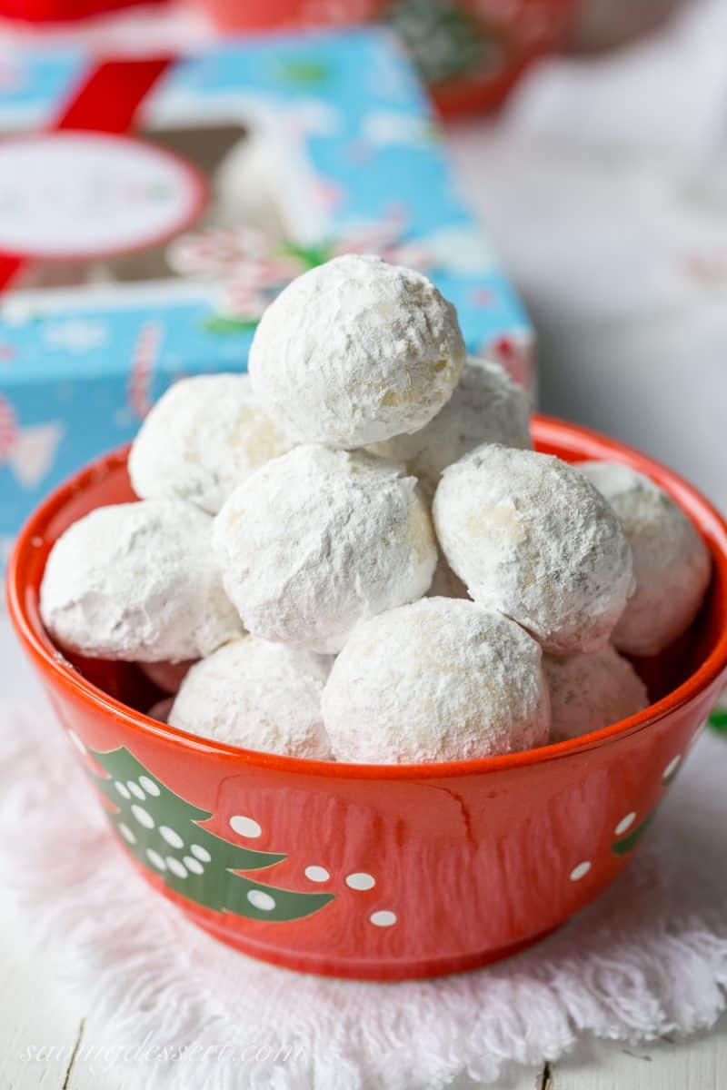 Cherry Almond Tea Cake Cookies ~ a tender bite-sized cookie loaded with almond flavor and little pieces of dried sour cherries. An easy and delicious cookie for your holiday baking! www.savingdessert.com