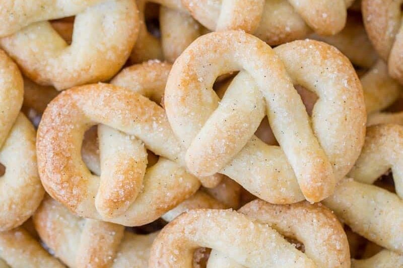 a crisp petty butter cookie loaded alongside vanilla beans in addition to topped alongside sparkly coarse sug Vanilla Pretzel Cookies