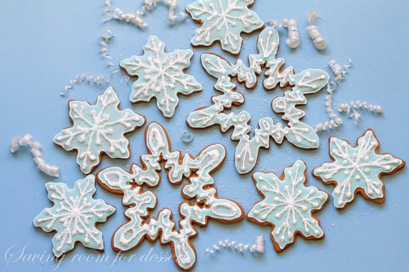 Gingerbread Cookies cut into snowflake designs
