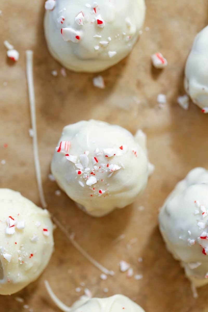 Peppermint Bark Cake Balls ~ from Barefeet in the Kitchen