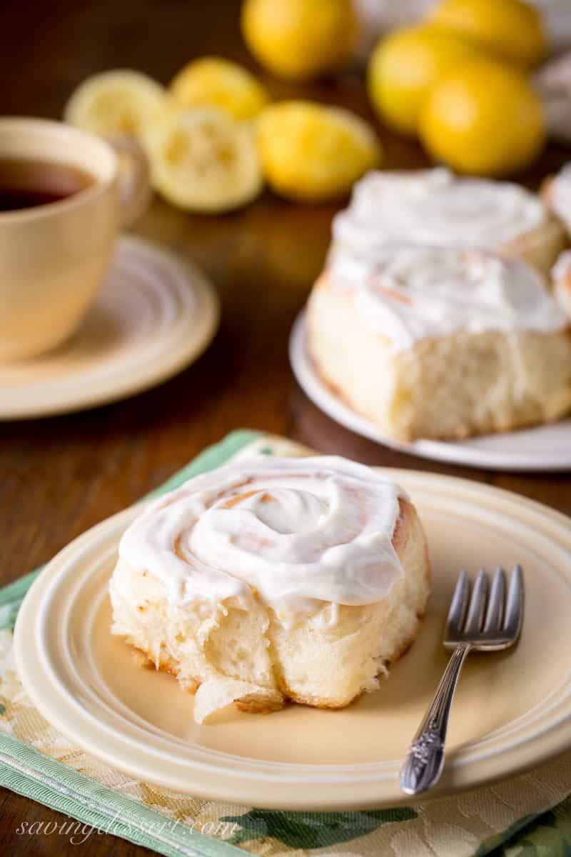 Lemon Sweet Rolls with Lemon Cream Cheese Icing ~ a lightly sweet, soft yeast roll with a lemon infused dough, and a sweet lemon filling, topped with a lemony cream cheese icing. Weekend baking at it's best! www.savingdessert.com