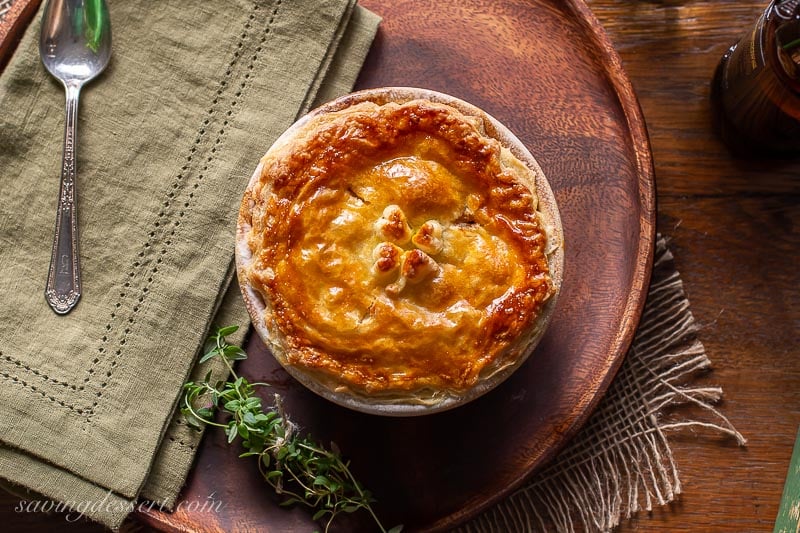 An overhead view of an Irish Beef & Stout Pie