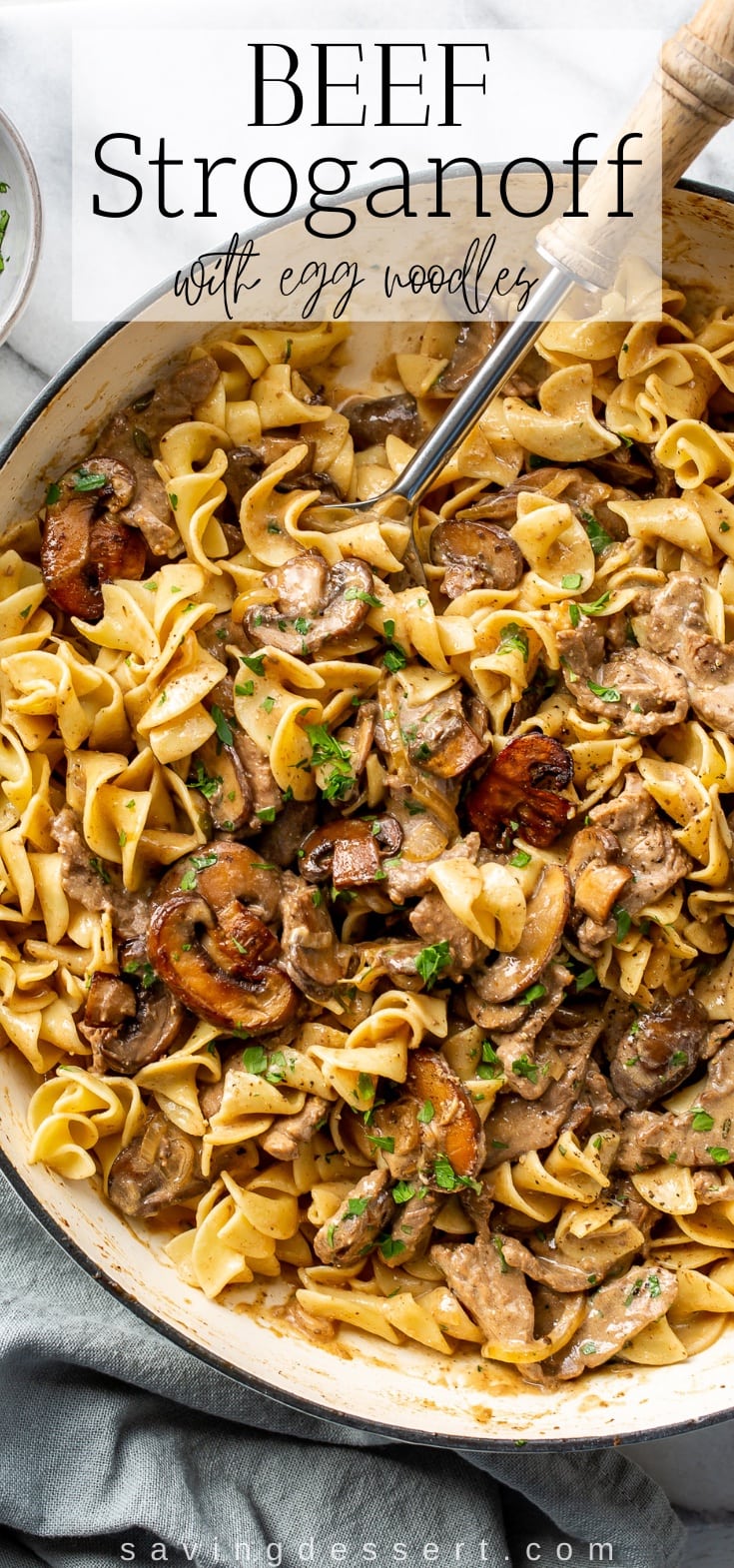 Beef Stroganoff Recipe with egg noodles in a large skillet