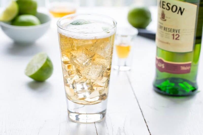A tall glass of Jameson Whiskey with ginger ale
