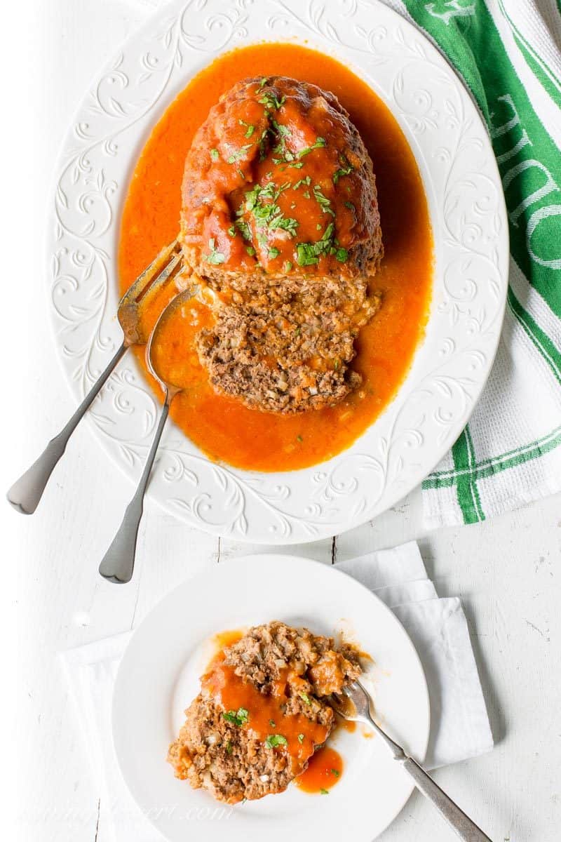 Sweet and Sour Meatloaf (sometimes called Dutch Meatloaf) ~ a tangy, juicy meatloaf covered in an easy sweet and sour sauce made with ketchup, mustard, vinegar and brown sugar. www.savingdessert.com