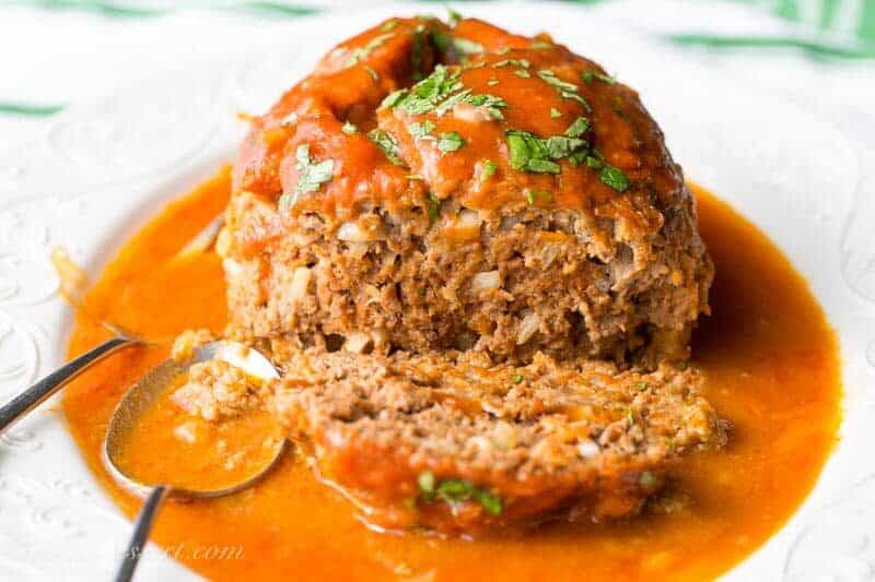 Sweet and Sour Meatloaf (sometimes called Dutch Meatloaf) ~ a tangy, juicy meatloaf covered in an easy sweet and sour sauce made with ketchup, mustard, vinegar and brown sugar. www.savingdessert.com