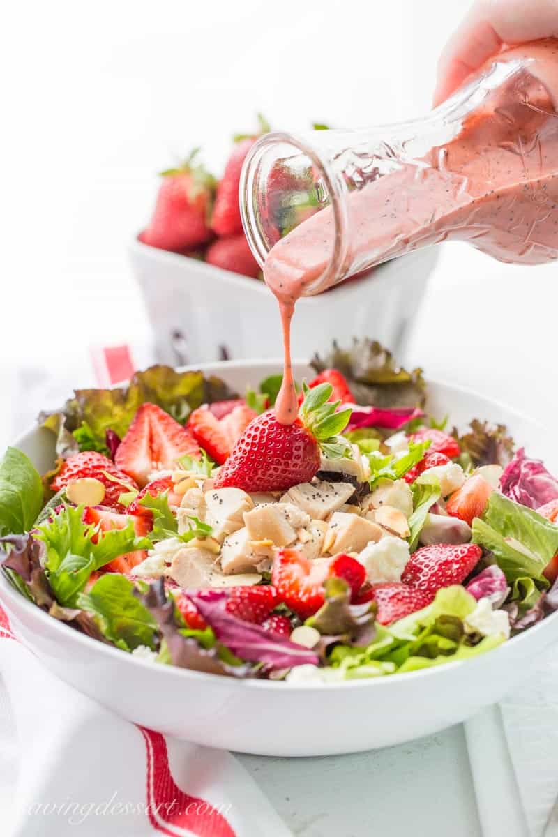 Strawberry Salad with Chicken and Poppy Seed Dressing Saving Room for