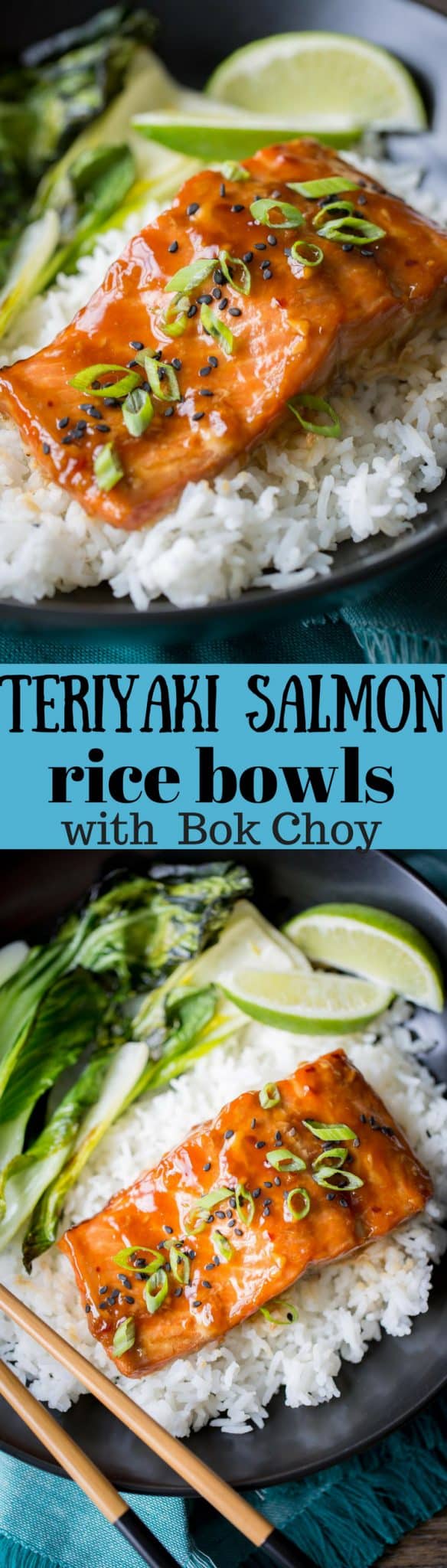 Teriyaki Salmon Rice Bowls with roasted Bok Choy ~ a super easy, quick and delicious dinner with terrific (almost intense) flavor from the simple homemade teriyaki sauce. Once you try this recipe, I bet you never buy pre-made teriyaki sauce again! www.savingdessert.com