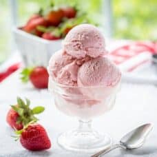 dish of fresh strawberry ice cream