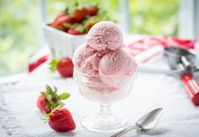 dish of fresh strawberry ice cream