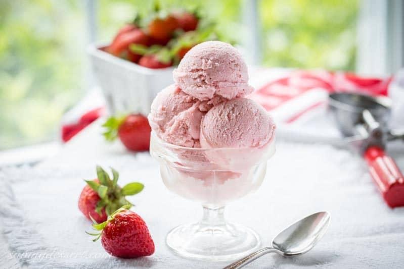 dish of fresh strawberry ice cream