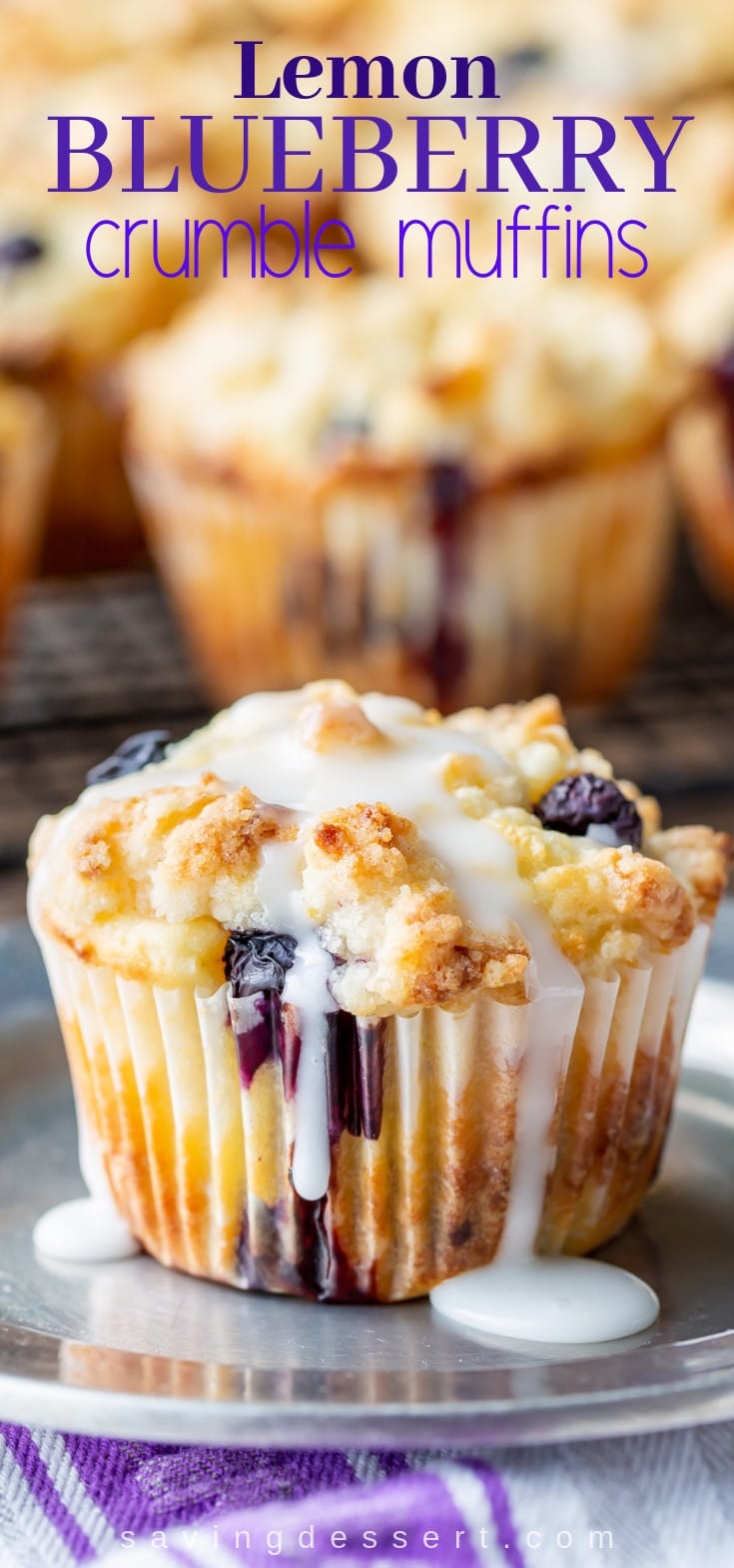 Lemon Blueberry Muffins with a Lemon Crumble Topping ~ Plump, ripe blueberries and tart lemon juice are the stars in these wonderfully moist, sour cream muffins #lemonblueberrycrumble #blueberrycrumblemuffins #muffins #blueberrymuffins #crumble #sourcreammuffins #blueberry