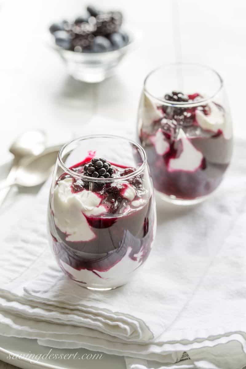 Warm Black & Blueberry Sauce ~ a simple fruit sauce made with blackberries and blueberries with a tangy bite from the fresh lemon juice.  With just a little sugar, this versatile sauce is great on just about everything! www.savingdessert.com