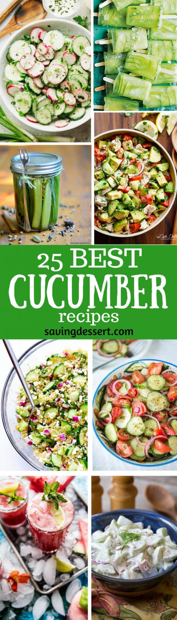 25 Best Cucumber Recipes ~ from salads and soups, to sandwiches and popsicles, these gorgeous recipes will inspire and delight and help you use up all those fresh garden cucumbers! www.savingdessert.com