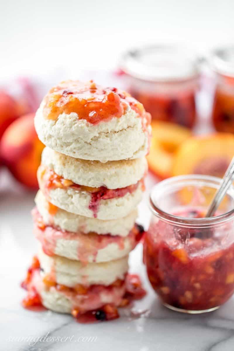 Easy Nectarine Blueberry Freezer Jam ~ get out the easy button because this delicious no-cook jam is as simple as it gets with unpeeled, diced nectarines and blueberries. www.savingdessert.com
