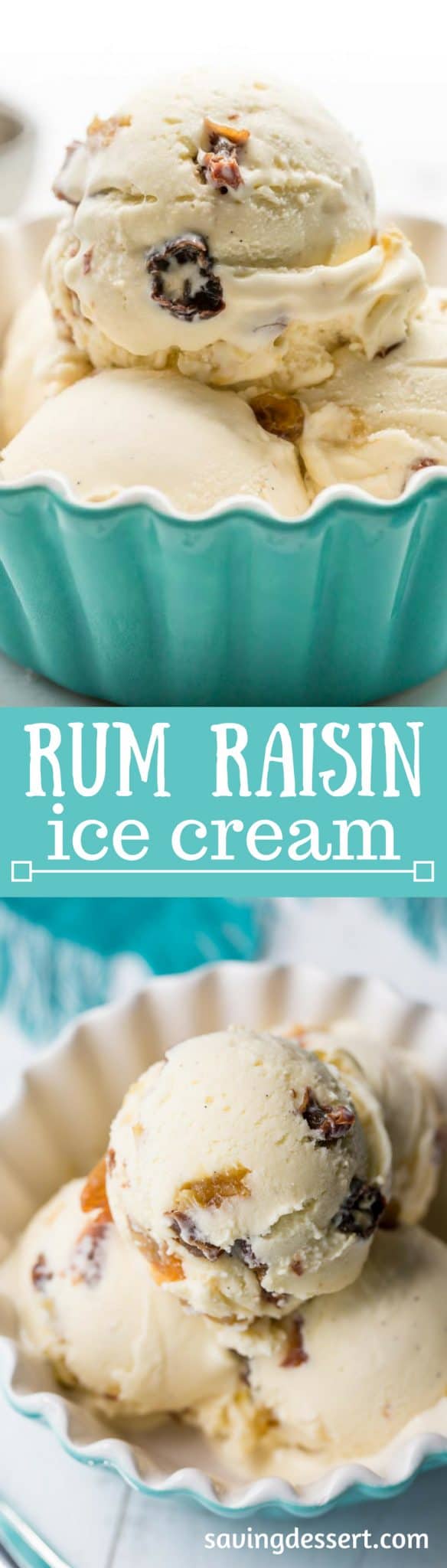 Rum Raisin Ice Cream ~ a classic summer treat with plump, rum soaked raisins and a rich custard base loaded with vanilla beans. www.savingdessert.com