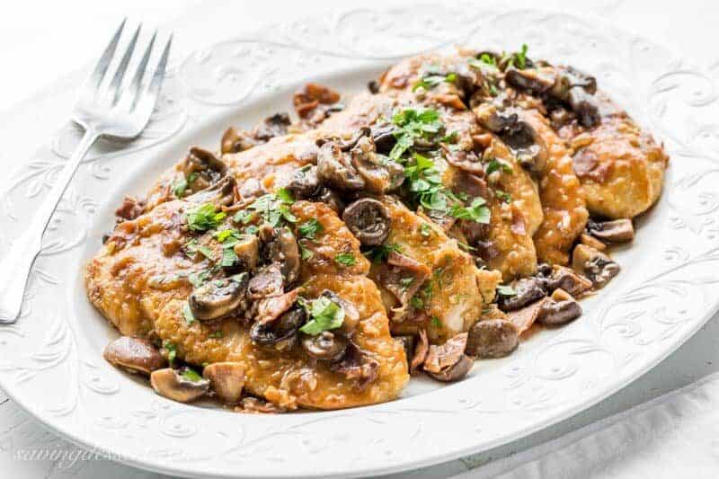 A platter of classic Chicken Masala with mushrooms