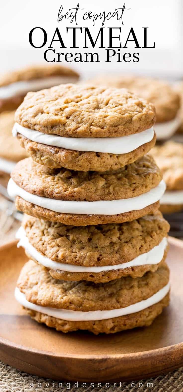 A stack of homemade Oatmeal Cream Pie Cookies