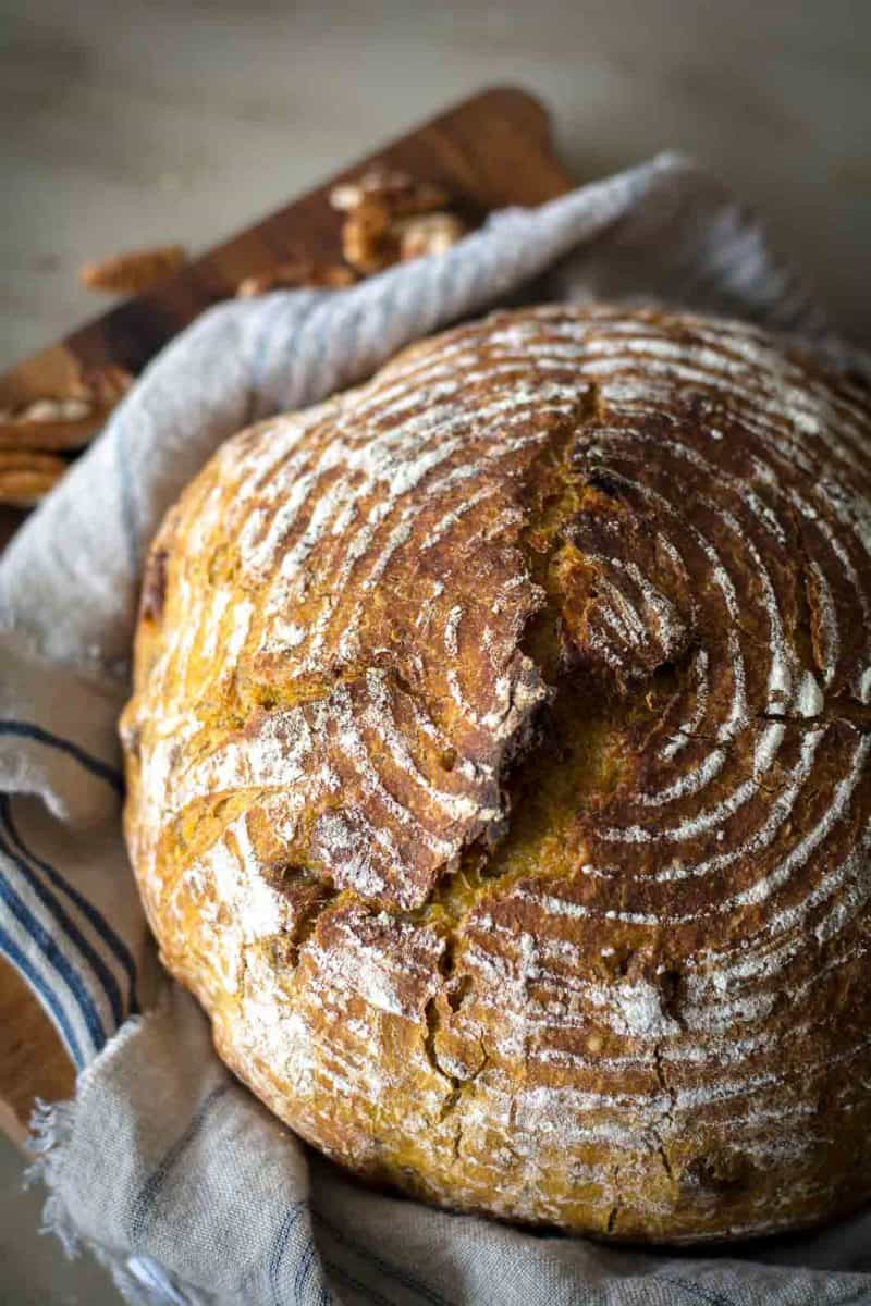 Round loaf of rustic pumpkin bread