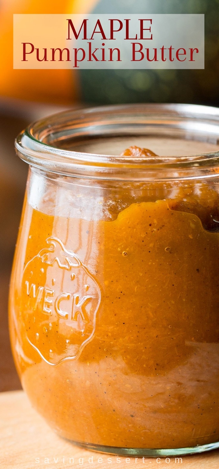 A closeup of a jar of pumpkin butter